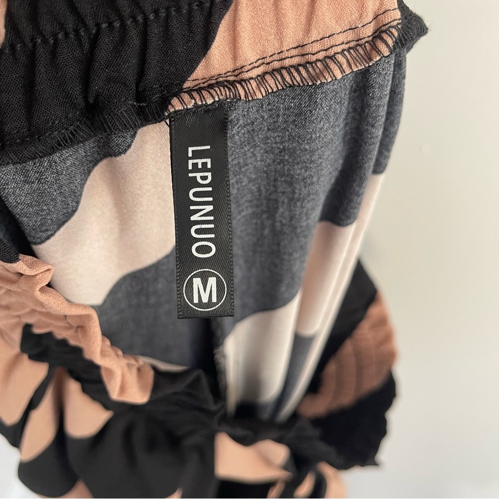 Lepunuo Black and Tan Geometric Wide-Leg Pants with Tie size M EUC - Picture 8 of 8